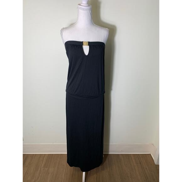 Trina Turk Black Knit Strapless Keyhole Back Blouson Maxi Dress Sz S - Picture 1 of 5